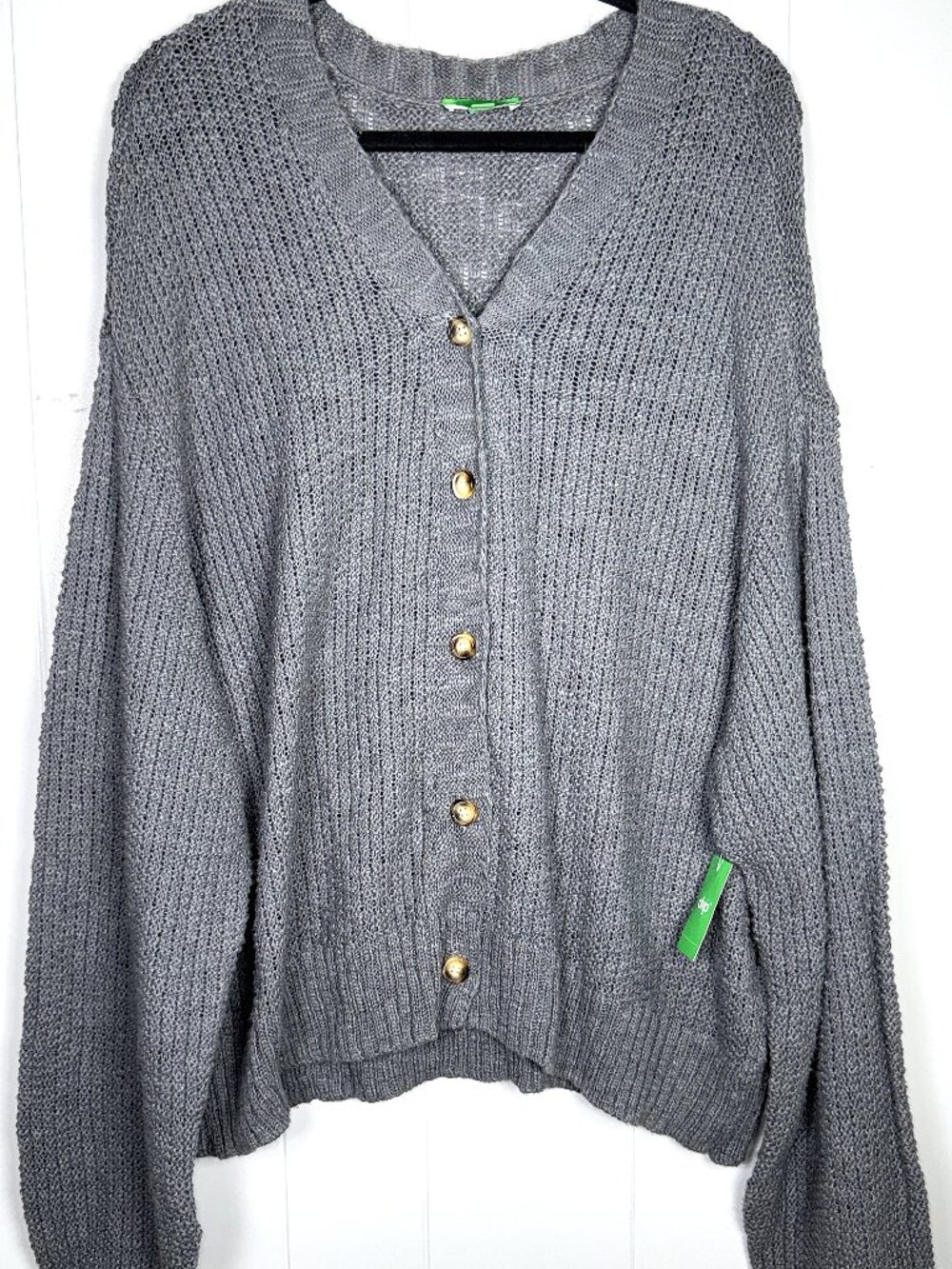 Dip Gray Knit Cardigan Button-Down Long Sleeve V-Neck Sweater 2X Womens NEW NWT